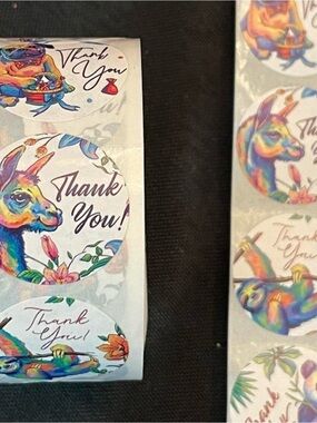 200 Multicolor Animal Thank You' Sticker Roll 1” for wrapping gifting business